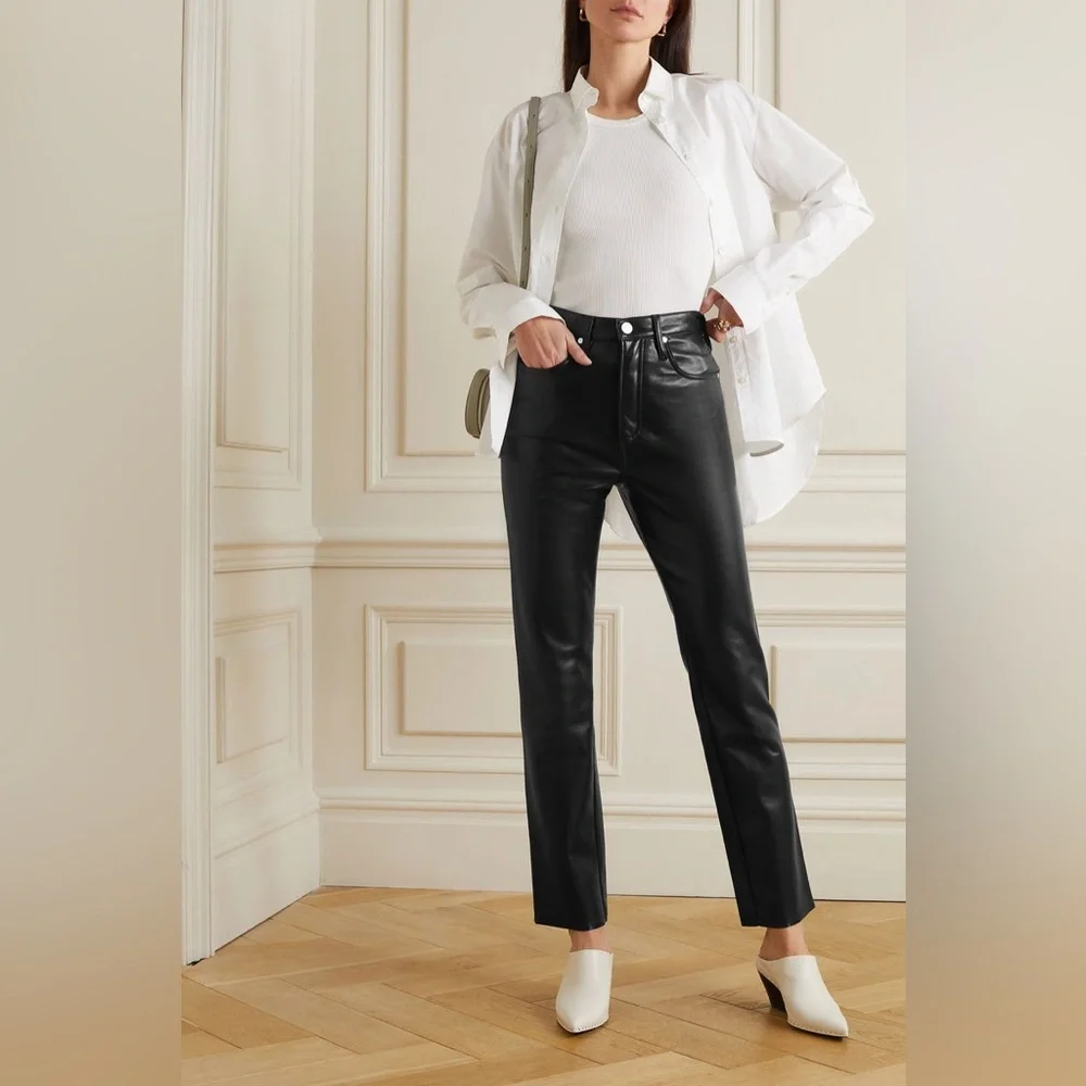 $998 Frame Denim Leather Le High Straight Leather Pants